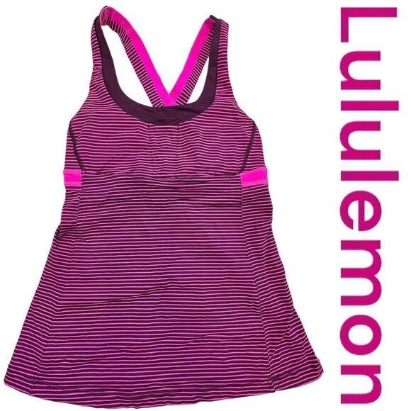 Lululemon Tops - Lululemon Women's Striped Racerback  Stuff Your Bra Tank Top Pink Purple Size 4